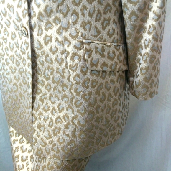 Rickie Freeman Teri Jon Nites Saks Fifth Ave. Metallic Golden Skirt suite - Picture 4 of 9